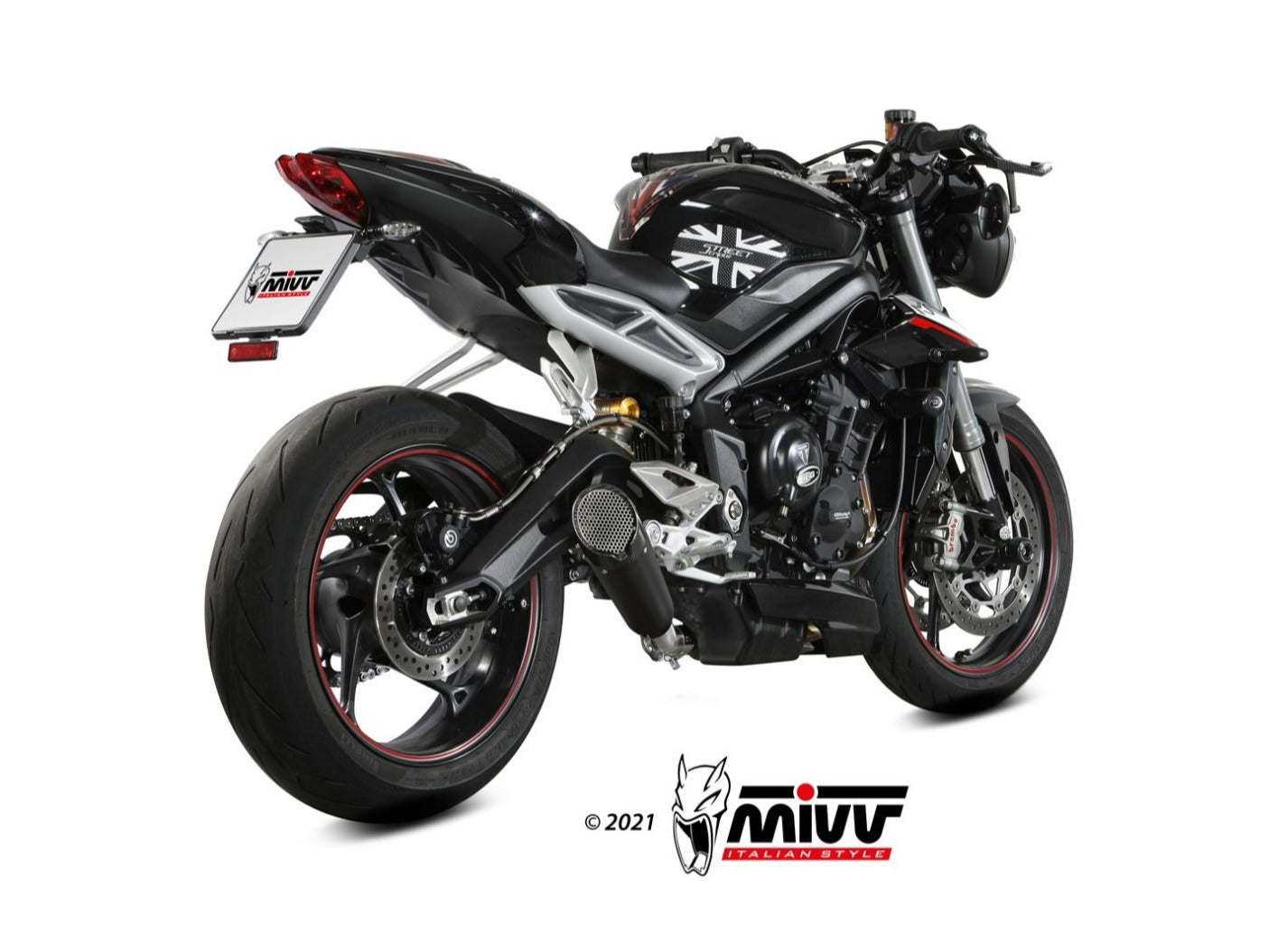 MIVV T.019 TRIUMPH STREET TRIPLE 660 S / 765 R / RS ( 2017 / 22 ) Slip On Exhaust "X-M5" (black; not approved) – Accessories in the 2WheelsHero Motorcycle Aftermarket Accessories and Parts Online Shop