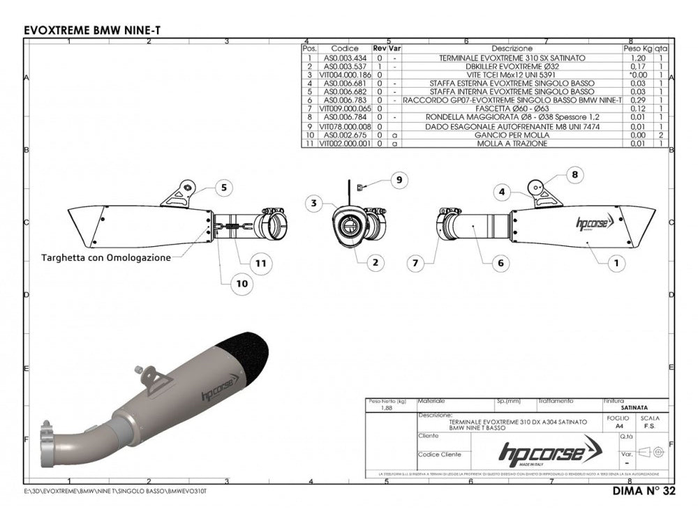 HP CORSE BMW R nineT Slip-on Exhaust "Evoxtreme Black Single Low" (EU homologated) – Accessories in Factory Racing – Motorcycle Parts & Accessories Online Store