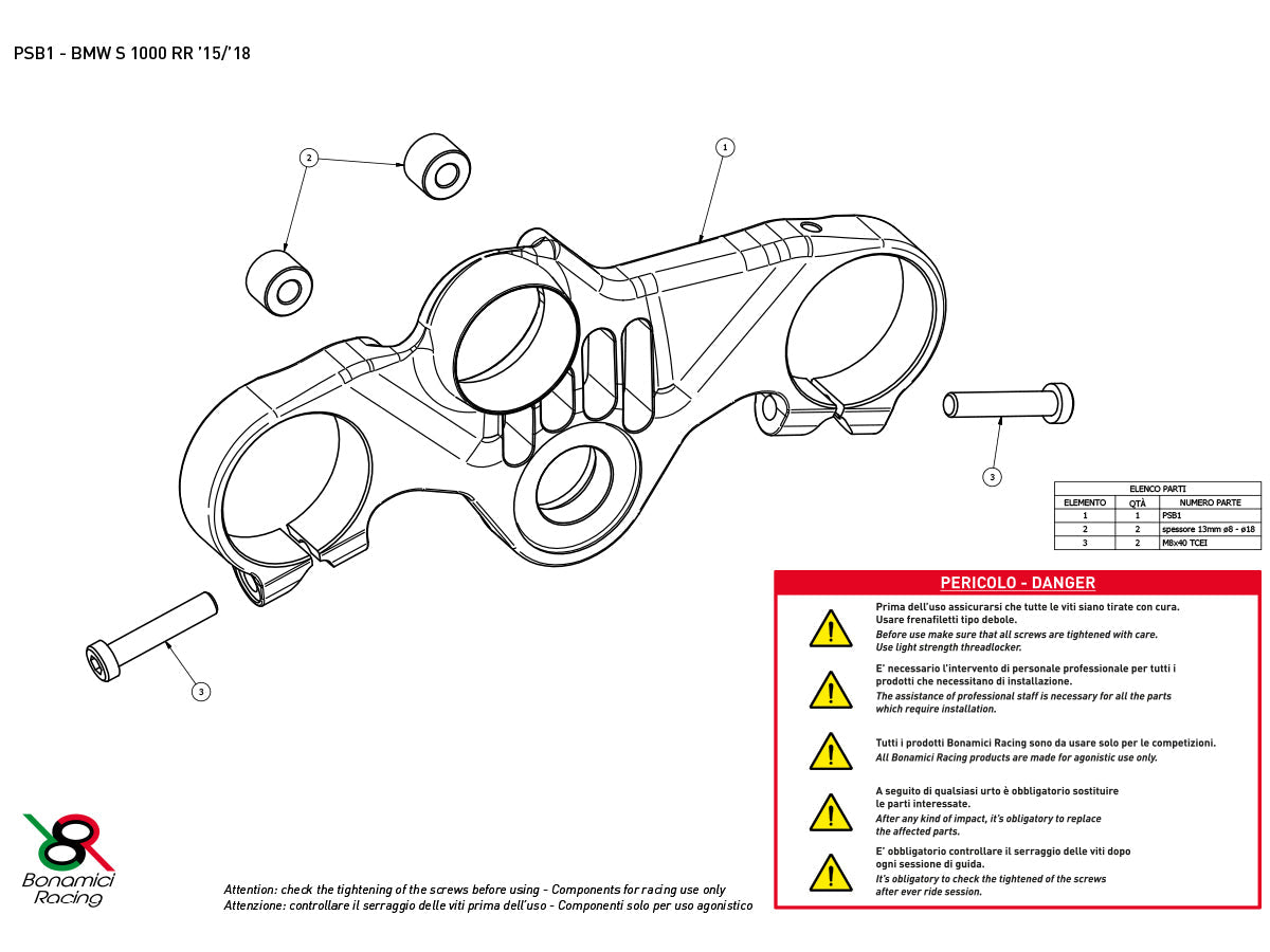 PSB1 - BONAMICI RACING BMW S1000RR (15/18) Triple Clamps Top Plate (street) – Accessories in the 2WheelsHero Motorcycle Aftermarket Accessories and Parts Online Shop