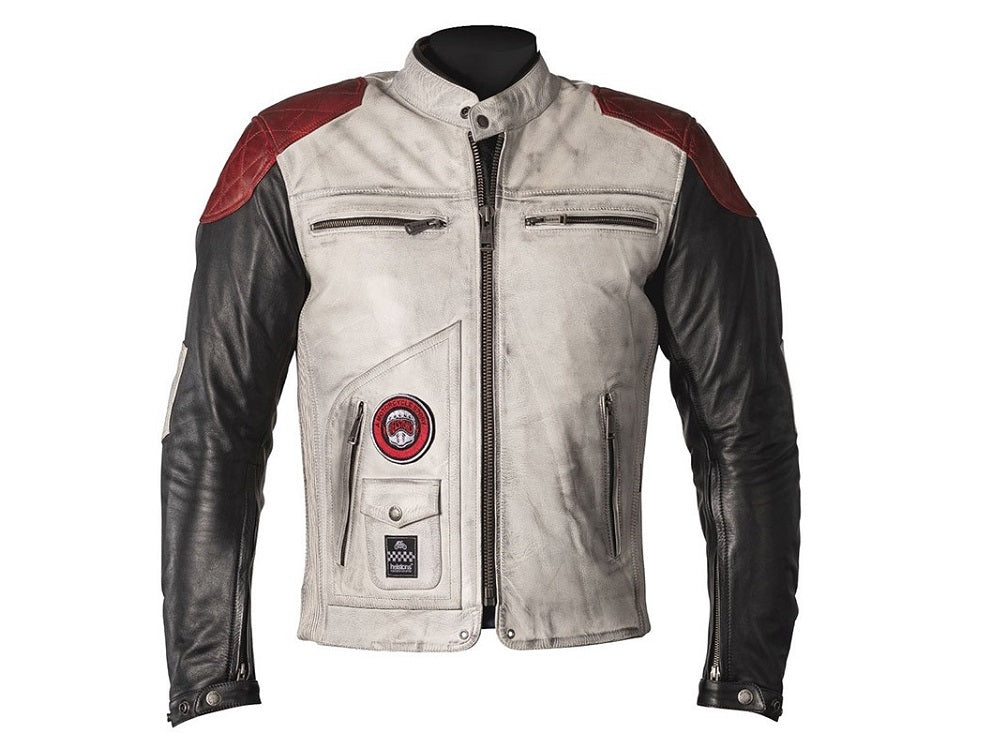 EX-MOTORCYCLE Leather Jacket "Helston Tracker" (white/black/red)