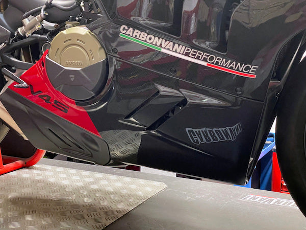 CARBONVANI Ducati Panigale V4 (2022+) Carbon Belly Pan (for Akrapovic exhaust; red)