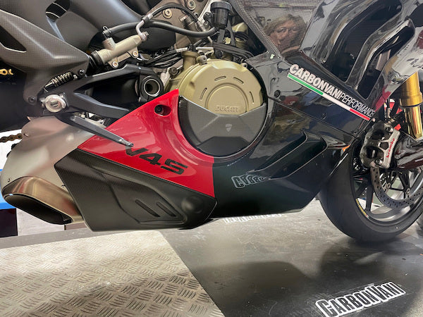 CARBONVANI Ducati Panigale V4 (2022+) Carbon Belly Pan (for Akrapovic exhaust; red)